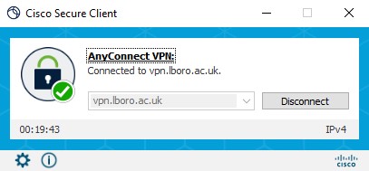Prompt box displaying connection to VPN